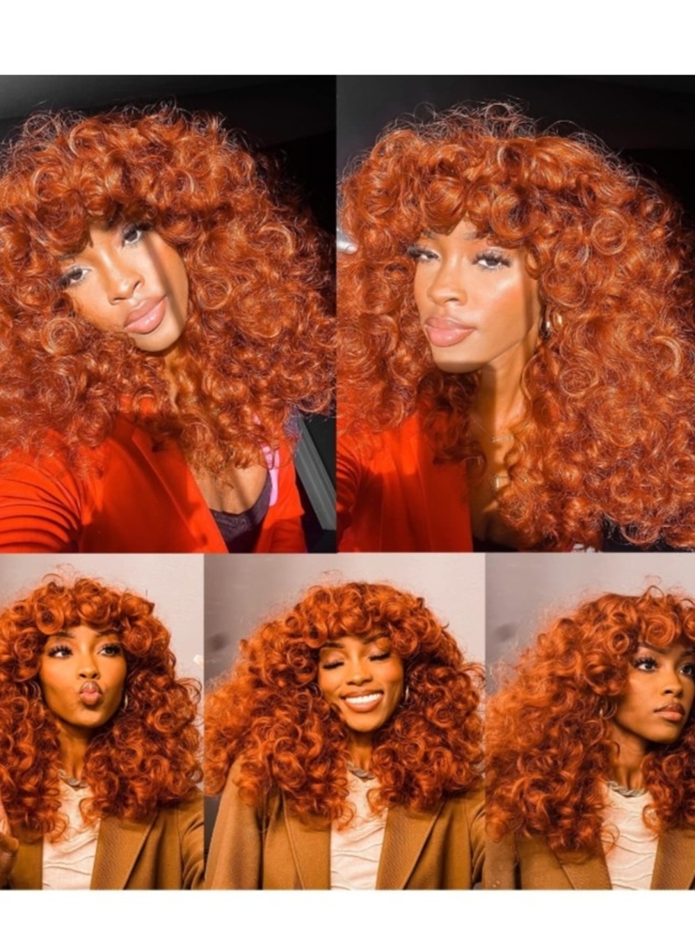 Voluminous Curly Wig in Vibrant Copper Red Orange